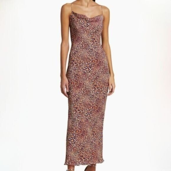Adriana Iglesias Gloria Jaguar Print Silk Slip Maxi Dress 8 - Picture 1 of 16